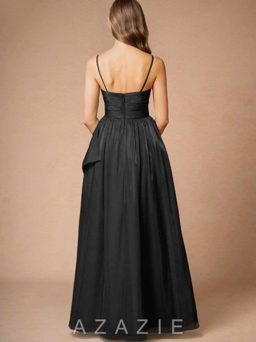 Azazie Strapless Black Peplum Gown with Front Slit - Picture 3 of 4